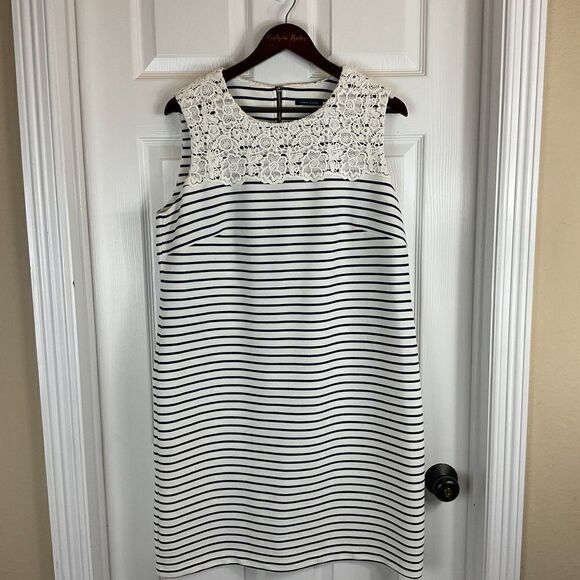 New Tommy Hilfiger Women Sz 16 Dress White Lace Navy Striped Sleeveless Sheath - Picture 3 of 12